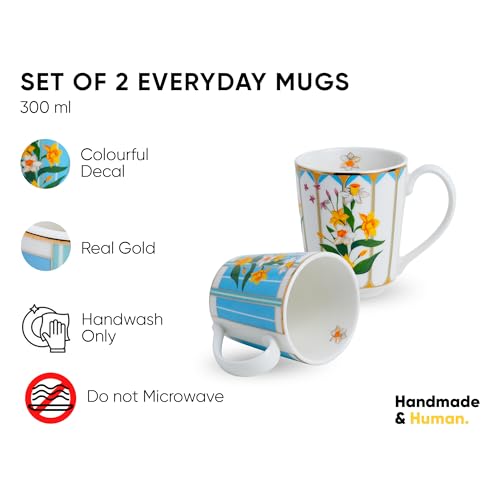 Shay Ceramic Coffee Mug Set, Set of 2, 300ml, Nargis | Medium Mug | Glossy Finish | Porcelain Coffee Cup Set | Ceramic Cup (Nargis Mug, Set of 2) - Image 2