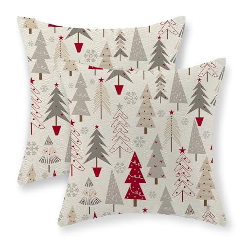 GOLIANDA Christmas Pillow Covers 18x18 Set of 2 Christmas Decor Linen Pillowcase Geometric Colorful Christmas Tree Throw Pillows Winter Farmhouse Holiday Decorations Cushion Covers Couch Home Sofa - Image 1