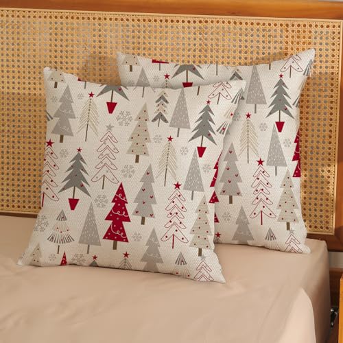 GOLIANDA Christmas Pillow Covers 18x18 Set of 2 Christmas Decor Linen Pillowcase Geometric Colorful Christmas Tree Throw Pillows Winter Farmhouse Holiday Decorations Cushion Covers Couch Home Sofa - Image 2