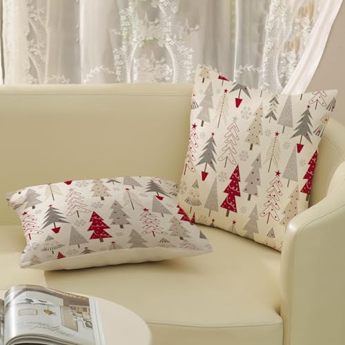 GOLIANDA Christmas Pillow Covers 18x18 Set of 2 Christmas Decor Linen Pillowcase Geometric Colorful Christmas Tree Throw Pillows Winter Farmhouse Holiday Decorations Cushion Covers Couch Home Sofa - Image 4