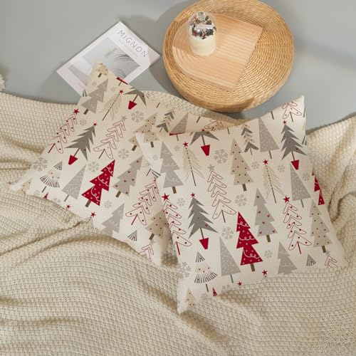 GOLIANDA Christmas Pillow Covers 18x18 Set of 2 Christmas Decor Linen Pillowcase Geometric Colorful Christmas Tree Throw Pillows Winter Farmhouse Holiday Decorations Cushion Covers Couch Home Sofa - Image 5
