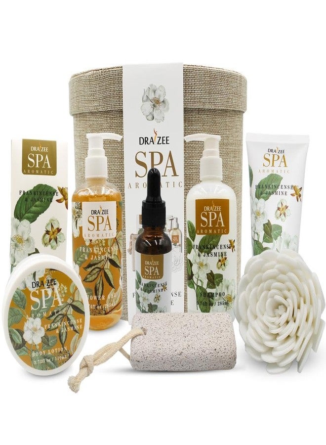 Draizee Luxury Spa Gifts for Women - 9 Pcs Frankincense & Jasmine Scented Bath and Body Spa Set-Self Care Package, Present for Mom-Bath Basket-Body Care Set for Her - Image 1