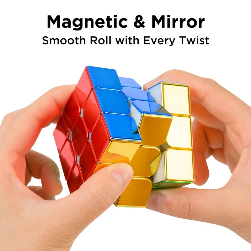 D-FantiX Magnetic Mirror Reflective Speed Cube 3x3x3, Cyclone Boys Original Stickerless Magic Cube, 3D Brain Teaser Cube, Personalized Shiny Cube Puzzles Gift for Kids Adults (56mm) - Image 2