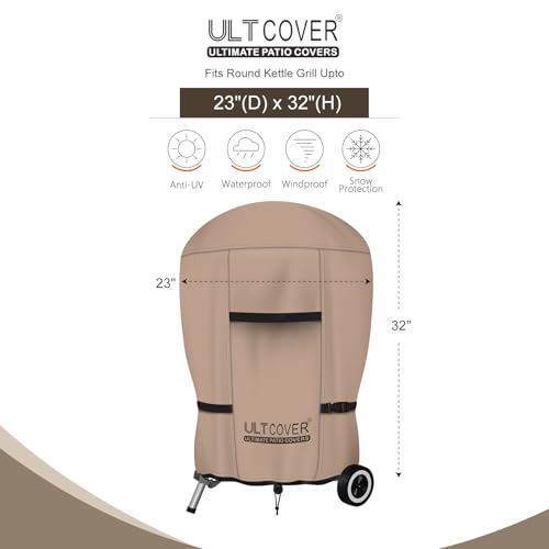 ULTCOVER Outdoor Waterproof Charcoal Kettle Grill Cover for Most 18 inch Round Smoker Size Up to 23 Dia x 32 H - Image 3