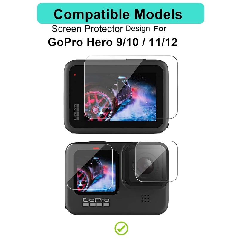 Wisely Tempered Glass Compatible for GoPro Hero 9/10 / 11/12 Action Camera Lens Screen Protector Edge To Edge Full Cover, Easy Installation kit - HD Clear, Complete Set Of 3 Go Pro Glass - Image 2