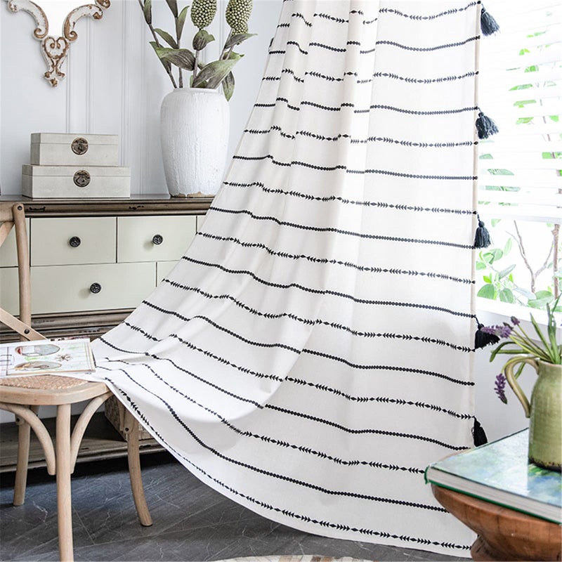 Deeprove Boho Sheer Lace Crochet Curtain 84 Inches Long Beige Florals Knitting with Handmade TasselsMacrame Bohemian Farmhouse Window Treatment Drape for Bedroom Rod Pocket 1 Panel 59 x 84