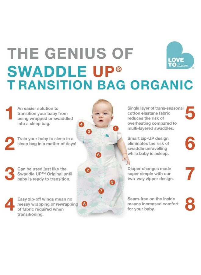 LOVE TO dream حب الحلم حقيبة الانتقال العضوية 1.0 TOG، نقاط سماوية نعناع، كبيرة، 19-24 رطل، أجنحة قابلة للفك ببراءة اختراع، تساعد بلطف على انتقال الطفل بأمان من التغطية إلى الحرية قبل التدحرج. - Image 2