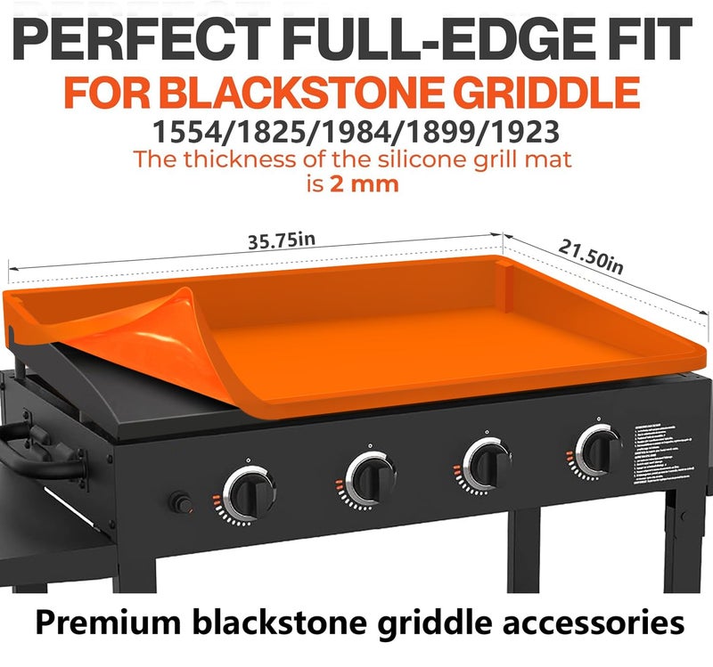 Cadyaw 36" Upgraded Extra-Thick Silicone Griddle Mat for Blackstone 36 Inch Grill, Full-Wrap High Lip, Anti-Slip Grip-Fit, Food-Grade Protection Grill Cover to Keep Dirt/Pest Off & Help Reduce Rust - Image 2