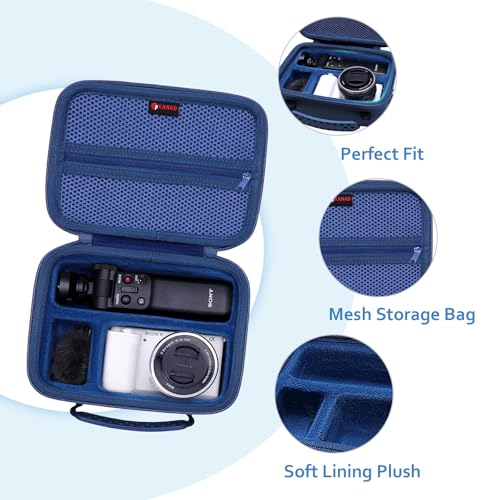 XANAD Hard Case for Sony Alpha ZV-E10 / ZV-1 / ZV-1F / ZV-E10 II/ZV-1 II Vlogging Camera with Vlogger Accessory Kit Tripod (GP-VPT2 BT) and Microphone - Carrying Storage Bag（Blue） - Image 2