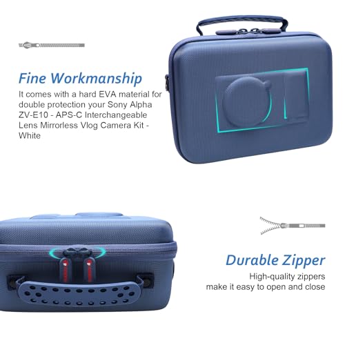 XANAD Hard Case for Sony Alpha ZV-E10 / ZV-1 / ZV-1F / ZV-E10 II/ZV-1 II Vlogging Camera with Vlogger Accessory Kit Tripod (GP-VPT2 BT) and Microphone - Carrying Storage Bag（Blue） - Image 5