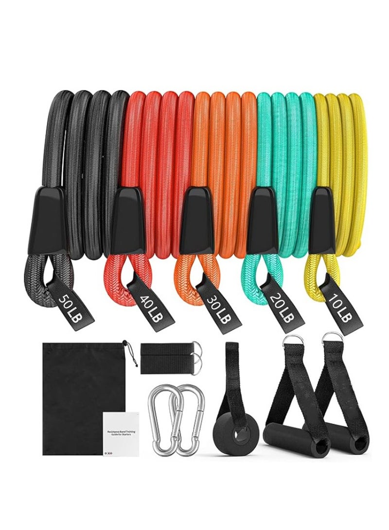 Generic 【5-Level Resistance Bands (10LB/20LB/30LB/40LB/50LB)】Multifunctional Latex Fitness Bands Set - 14 PCS Anti-Snap Elastic Tubes for Muscle Training with Door Anchor, Ankle Straps, Handles, Carabiner, Guide & Portable Bag (Home Gym/Durable/Compact Storage)  - Image 1