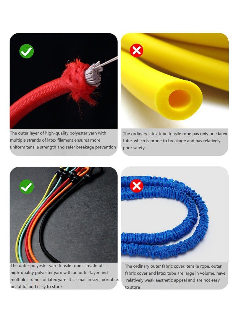 Generic 【5-Level Resistance Bands (10LB/20LB/30LB/40LB/50LB)】Multifunctional Latex Fitness Bands Set - 14 PCS Anti-Snap Elastic Tubes for Muscle Training with Door Anchor, Ankle Straps, Handles, Carabiner, Guide & Portable Bag (Home Gym/Durable/Compact Storage)  - Image 4