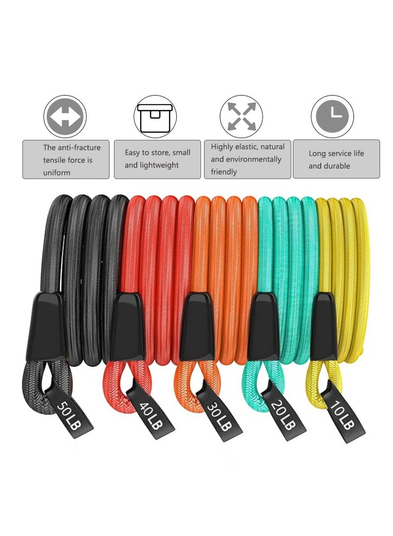 Generic 【5-Level Resistance Bands (10LB/20LB/30LB/40LB/50LB)】Multifunctional Latex Fitness Bands Set - 14 PCS Anti-Snap Elastic Tubes for Muscle Training with Door Anchor, Ankle Straps, Handles, Carabiner, Guide & Portable Bag (Home Gym/Durable/Compact Storage)  - Image 5