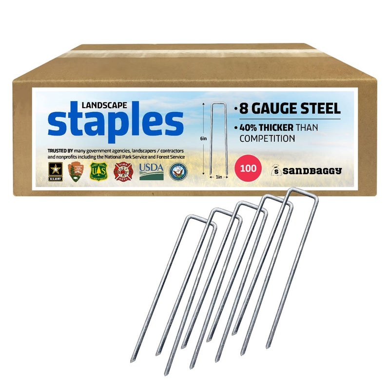 Sandbaggy 6 inch Landscape Sod Staples 8 Gauge Steel Great for Hard Rocky Soil 40 Thicker Than Standard 11 Gauge Trusted by Farmers Contractors Across USA 200 Staples