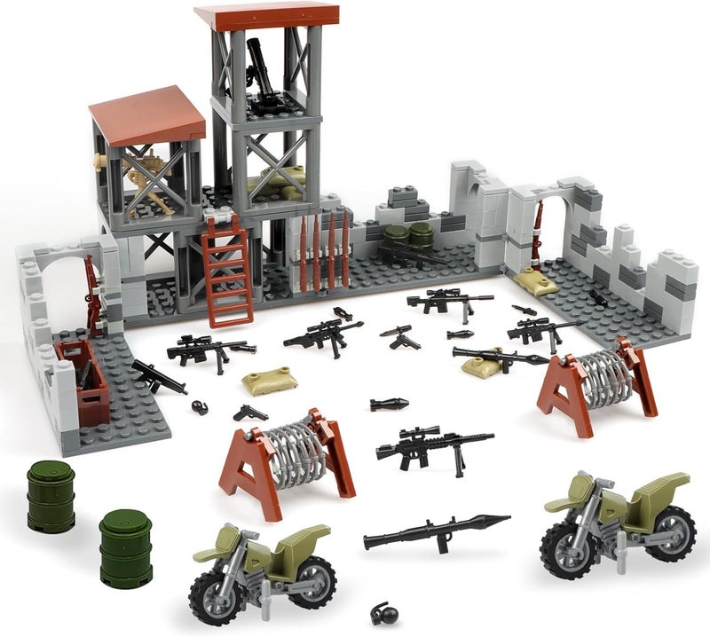 Finger Rock Finger Rock Military Base Building Block Set, WW2 Army Mini War Accessories Kits, Military Ruins Guard Tower Guns Army Supplies Block Toy for Kids 8 10 12 14  - Image 2