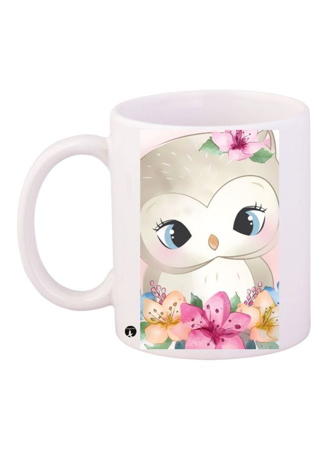 RKN Owl Printed Coffee Mug White/Brown/Pink 11ounce - Image 1