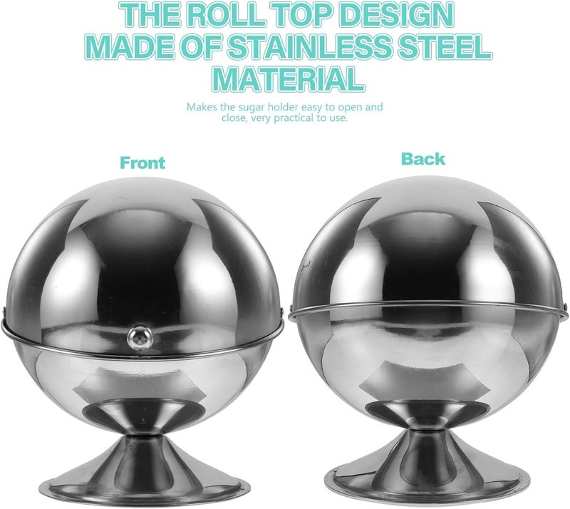 Stainless Steel Sugar Bowl with Roll-top Lid Dustproof Spherical Condiment Container for Sugar Cubes Candy Storage Large Mouth Design for Easy Cleaning Multi-use Kitchen Organizer - Image 4