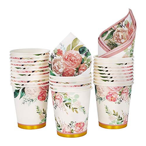 Boosolo Floral Party Supplies paper plates and Napkins Sets for 24 Guest-Include Floral Disposable Paper Plates,Cups,Napkin forr Bridal Shower,Birthday,Wedding,Bachelorette party Supplies - Image 4
