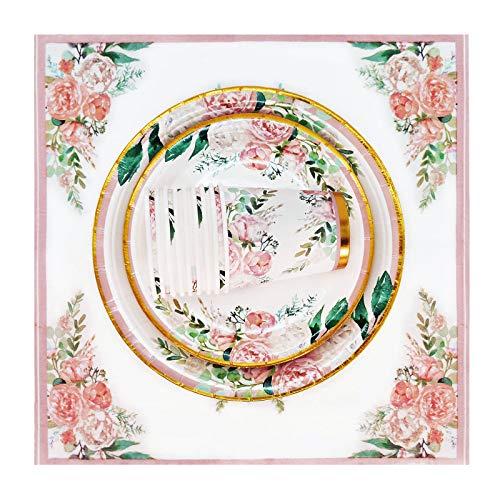 Boosolo Floral Party Supplies paper plates and Napkins Sets for 24 Guest-Include Floral Disposable Paper Plates,Cups,Napkin forr Bridal Shower,Birthday,Wedding,Bachelorette party Supplies - Image 2