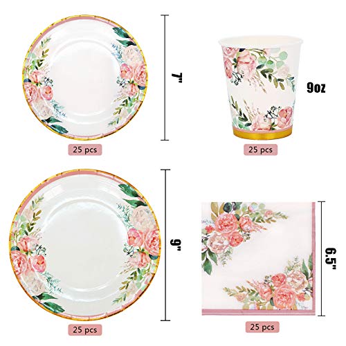 Boosolo Floral Party Supplies paper plates and Napkins Sets for 24 Guest-Include Floral Disposable Paper Plates,Cups,Napkin forr Bridal Shower,Birthday,Wedding,Bachelorette party Supplies - Image 3