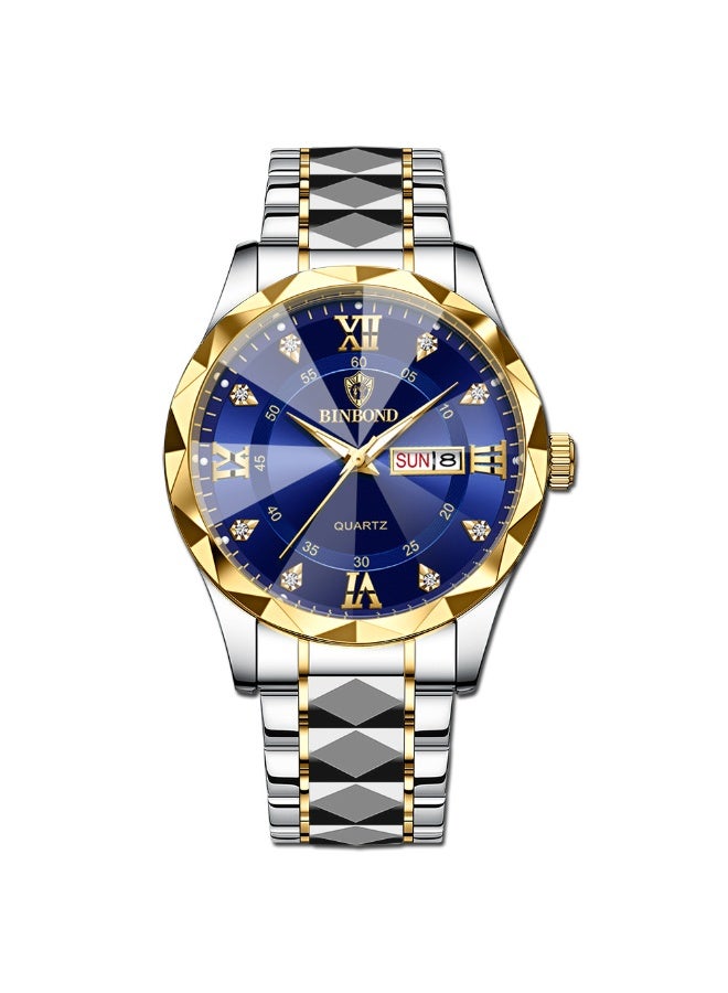 Men's Business-Style Dual Calendar Luminous Waterproof Quartz Watch