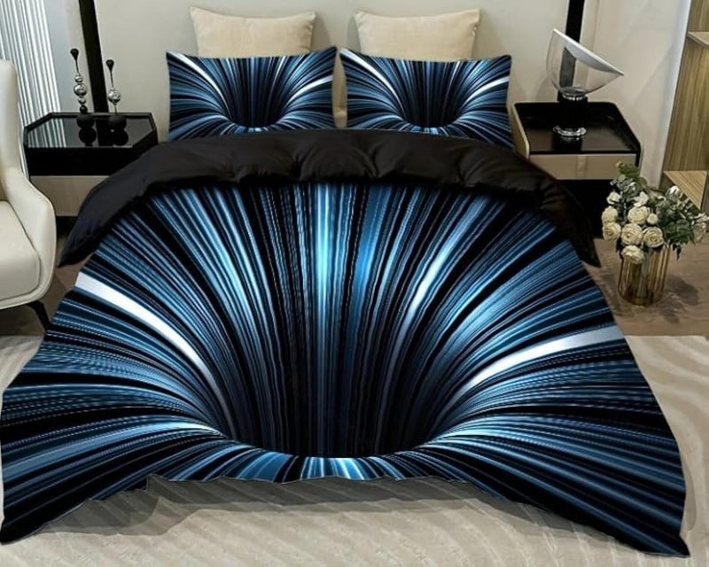 NTBED NTBED 3D Abstract Geometric Comforter Set Line Printed Microfiber Bedding Sets for Kids Boys TeensBlue Twin