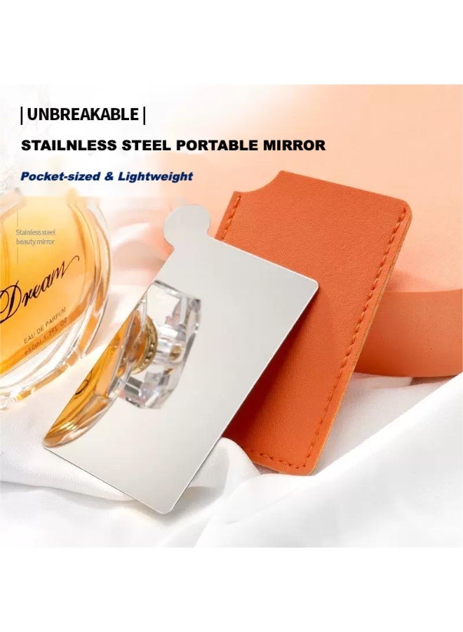 Stainless Steel Credit Card Mirror, Unbreakable Small Compact Pocket Mirror for Purse, Rectangular Handheld Tiny Mirror with Case for Makeup, Women, Men - Image 1