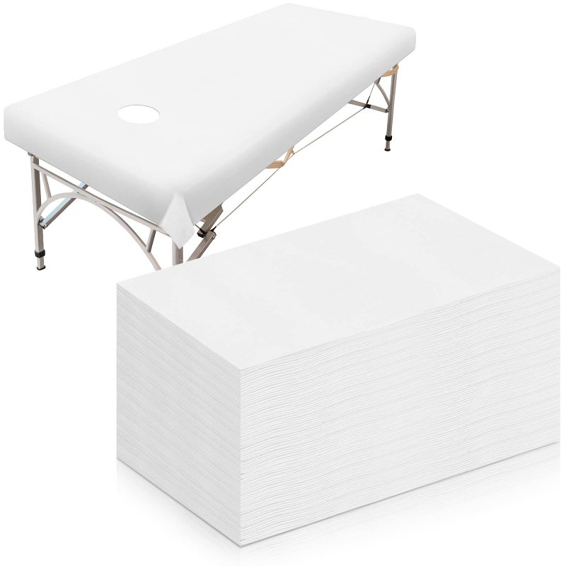 30 Pieces Massage Table Sheets 31 x 79 Inches Large Disposable Bed Table Cover Spa Bed Covers Nonwoven Massage tablecloth Flat and Fitted Sheets for Waterproof BedWhite
