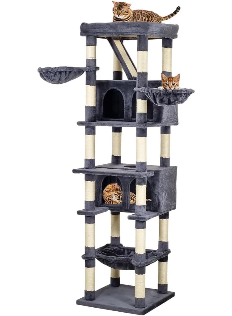 NNC PETS Tall cat tree tower for indoor cats, Heavy-duty cat tree with Wide perch, Scratching board, Cozy hammock, Scratching post, Double cat condos, and Bottom large hammock 190 cm (Dark-grey) - Image 1