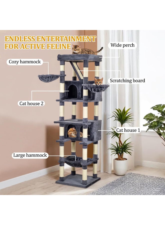 NNC PETS Tall cat tree tower for indoor cats, Heavy-duty cat tree with Wide perch, Scratching board, Cozy hammock, Scratching post, Double cat condos, and Bottom large hammock 190 cm (Dark-grey) - Image 5