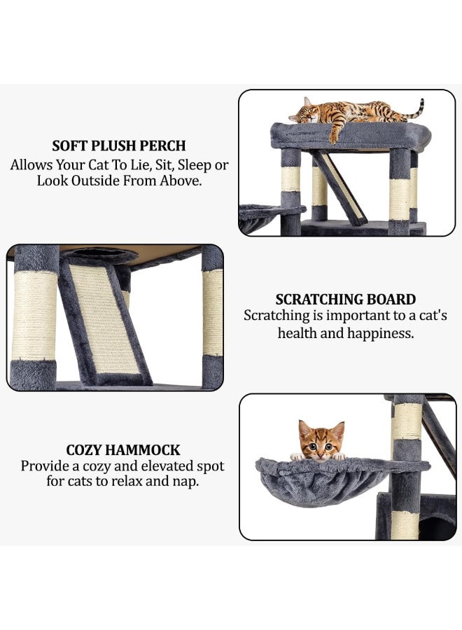 NNC PETS Tall cat tree tower for indoor cats, Heavy-duty cat tree with Wide perch, Scratching board, Cozy hammock, Scratching post, Double cat condos, and Bottom large hammock 190 cm (Dark-grey) - Image 3