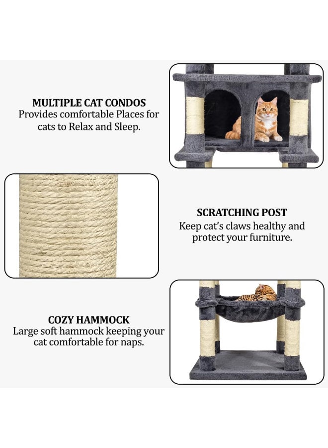 NNC PETS Tall cat tree tower for indoor cats, Heavy-duty cat tree with Wide perch, Scratching board, Cozy hammock, Scratching post, Double cat condos, and Bottom large hammock 190 cm (Dark-grey) - Image 4