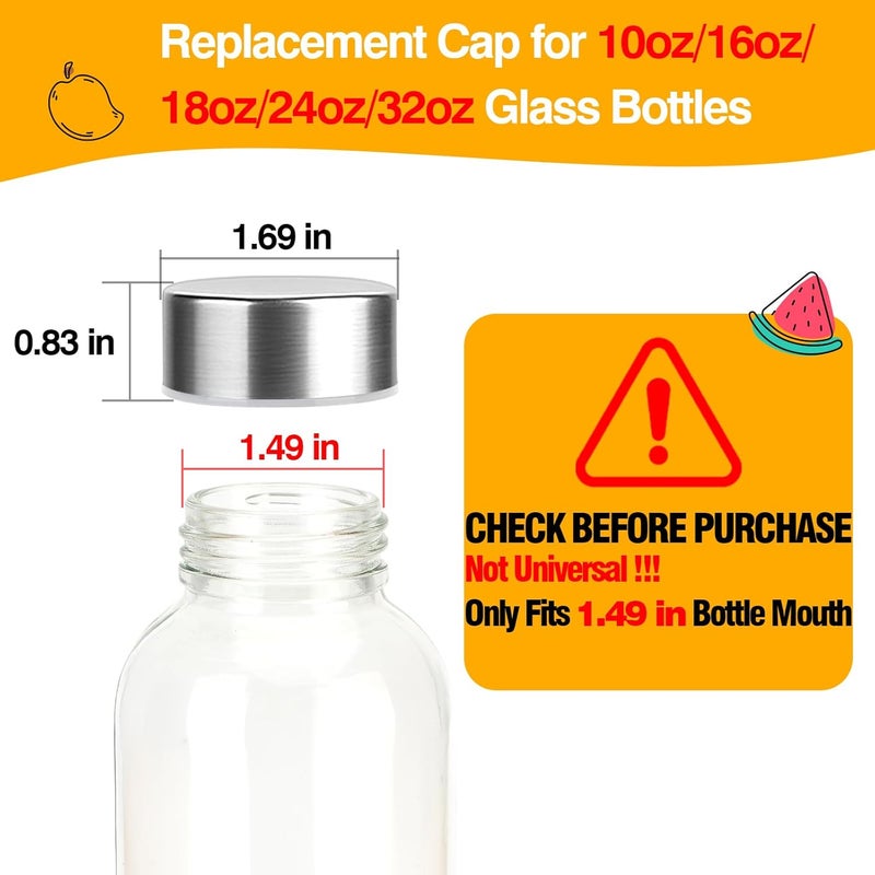 Zukro Replacement Metal Lids for Luxfuel/Brieftons/Sursip 10oz/16oz/18oz/24oz Glass Water Bottles, Stainless Steel Cap Fits For Bottles With Mouth Opening 1.49 Inch, Leak-Proof, Set of 3, Silver - Image 2