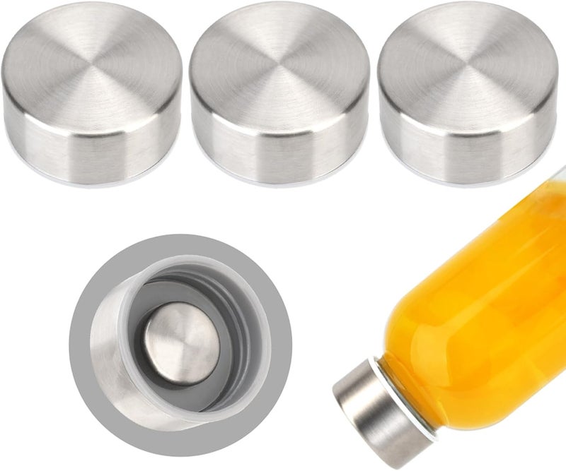 Zukro Replacement Metal Lids for Luxfuel/Brieftons/Sursip 10oz/16oz/18oz/24oz Glass Water Bottles, Stainless Steel Cap Fits For Bottles With Mouth Opening 1.49 Inch, Leak-Proof, Set of 3, Silver - Image 1