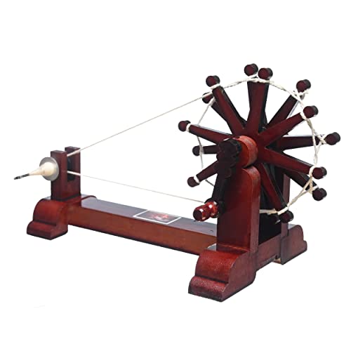 TEJ GIFTS Handcrafted Gandhiji Wooden Mini Charkha Spin Wheel Showpiece | Handmade Wooden Charka for Home Décor, Office Desk, Table | Ideal Indian Handicraft Gift (Design 2) - Image 1