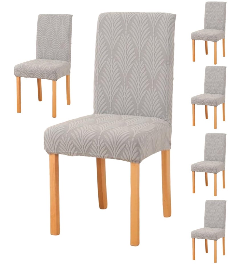 Styleys Stretch Jacquard Dining Chair Cover Removable Washable Dining Room Chair Cover Protector Seat Slipcover (Pack of 6, Light Grey, JYMC5) - Image 1