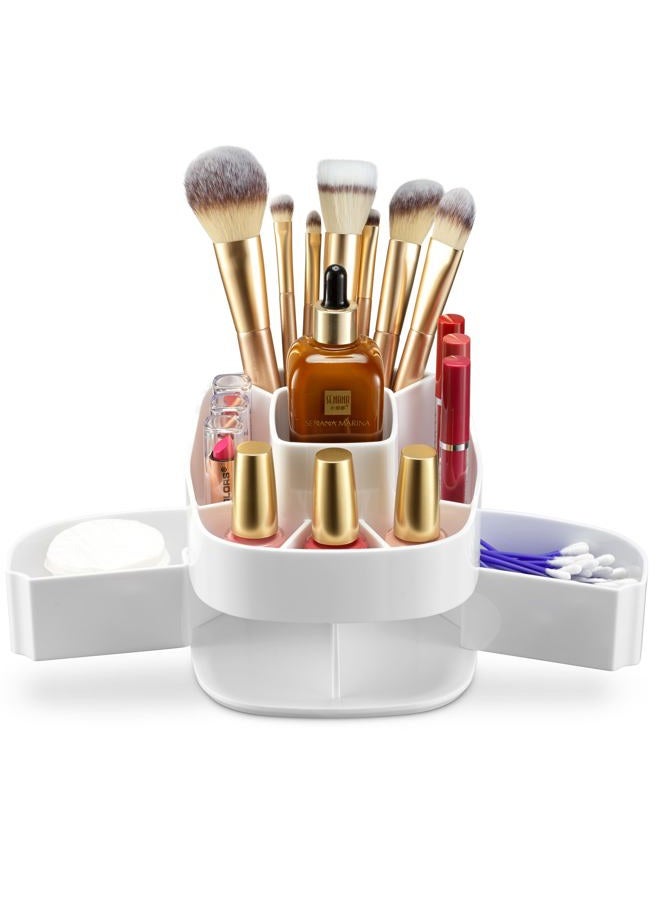 Masirs Small Rotating Makeup Organizer - A Mini Yet Spacious Cosmetic Storage Solution with Multiple Compartments. The Perfect Spinning Make-Up Caddy for Vanity or Bathroom Counter. (Square - White) - Image 1