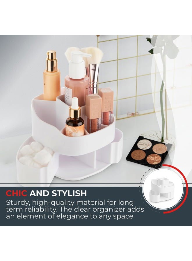 Masirs Small Rotating Makeup Organizer - A Mini Yet Spacious Cosmetic Storage Solution with Multiple Compartments. The Perfect Spinning Make-Up Caddy for Vanity or Bathroom Counter. (Square - White) - Image 4