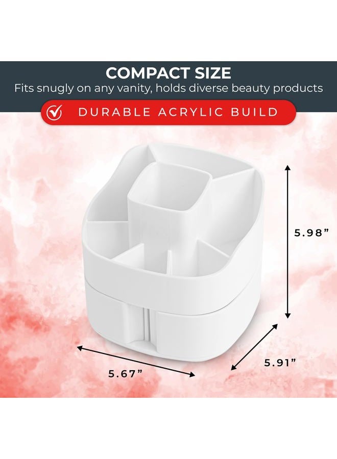 Masirs Small Rotating Makeup Organizer - A Mini Yet Spacious Cosmetic Storage Solution with Multiple Compartments. The Perfect Spinning Make-Up Caddy for Vanity or Bathroom Counter. (Square - White) - Image 3