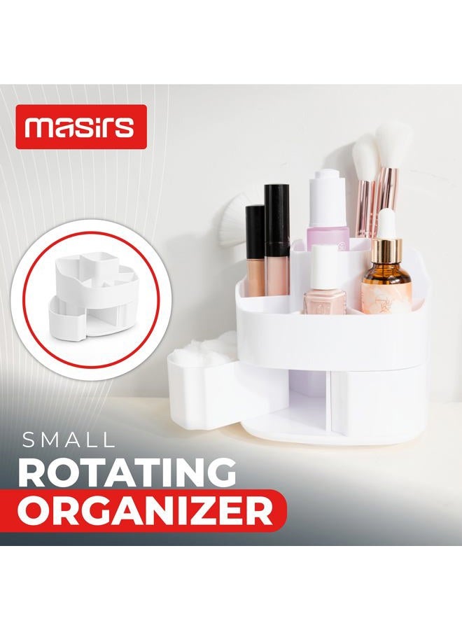 Masirs Small Rotating Makeup Organizer - A Mini Yet Spacious Cosmetic Storage Solution with Multiple Compartments. The Perfect Spinning Make-Up Caddy for Vanity or Bathroom Counter. (Square - White) - Image 2