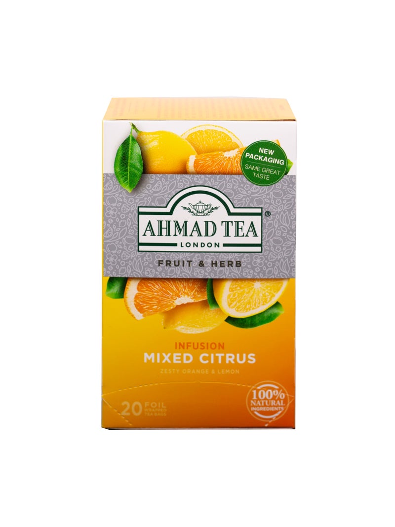 Ahmad Tea Ahmed Tea London Fruit & Herb  (Mixed Citrus - Zesty Orange & Lemon) 20 Teabags (100g) - Image 1