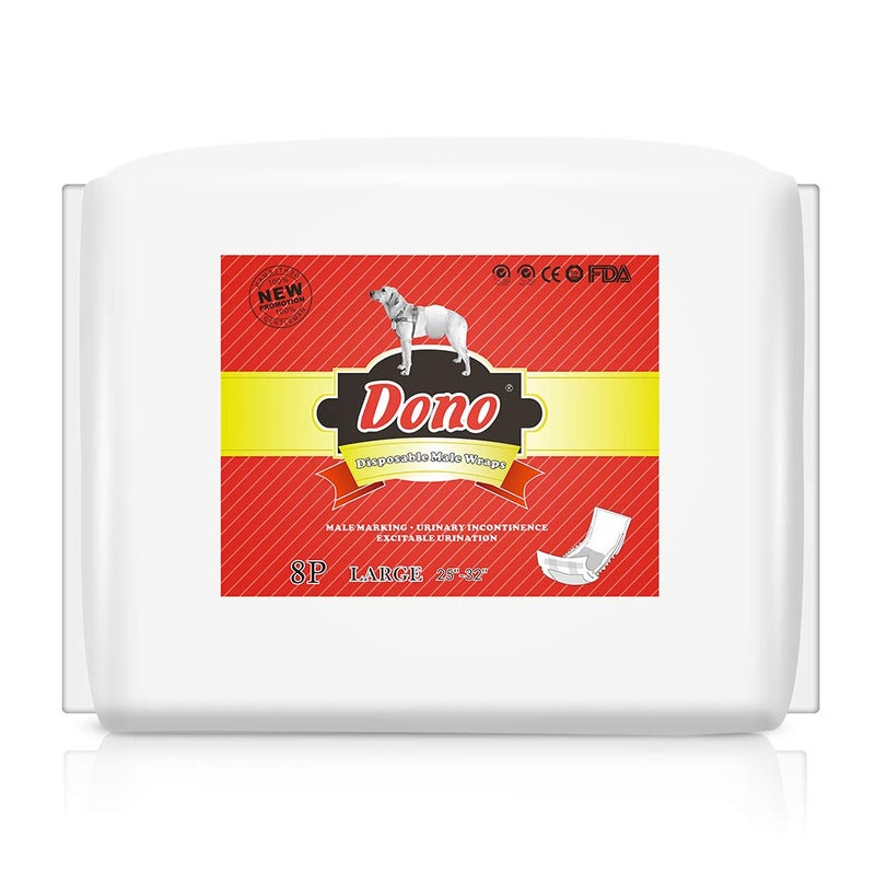 Dono Disposable Male Wraps Dog Diapers - Super Absorbent Diapers for Dogs and Cats (8p Large 25-32 63_80cm) - Image 1