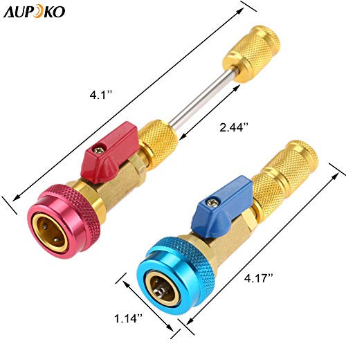 Aupoko R134A R12 Valve Core Quick Remover Installer, Air Conditioning Adjustable High Pressure (Red) and Low Pressure (Blue) Valve Core Tool, 2 Pack - Image 4