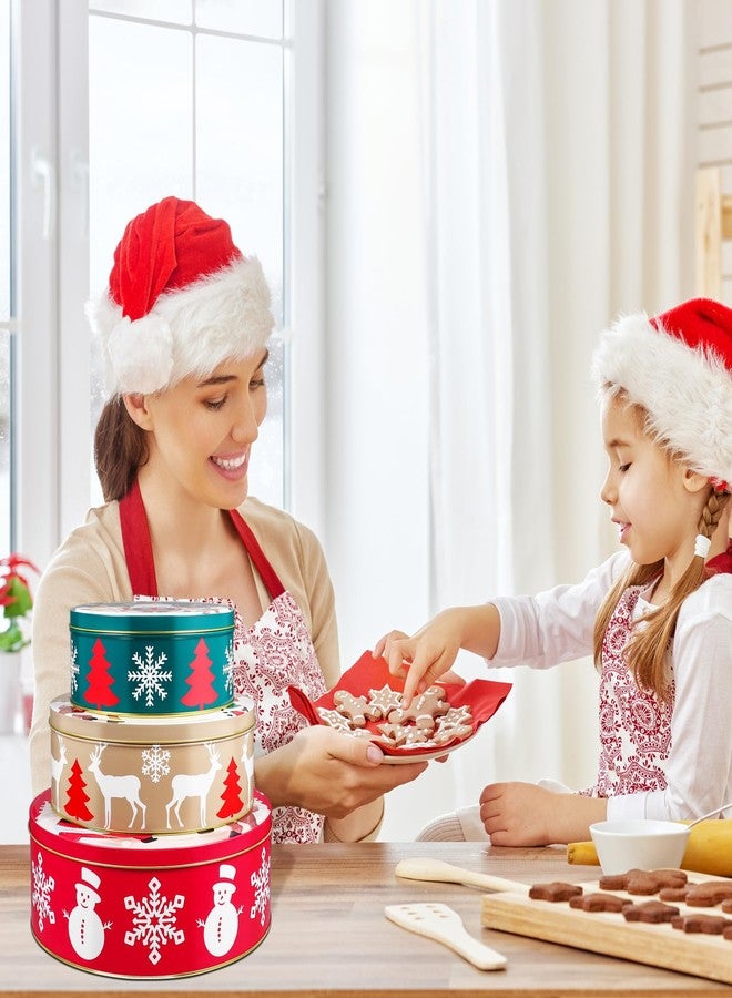 ياردوي علب ياردوي المعدنية المستديرة بثلاث قطع لحفظ بسكويت عيد الميلاد، مزودة بأغطية، مصنوعة من الصفيح لحفظ الحلويات والبسكويت والهدايا. - Image 5