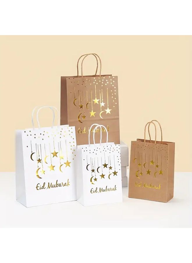 6pcs Medium Eid Mubarak Moon Star Brown Paper Gift Bags Golden Embossed Handles - Image 5