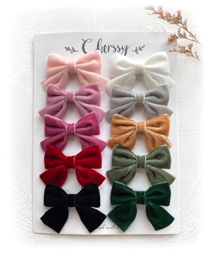 Cherssy Velvet Hair Bow Clips for Little Girls 10pcs Boutique Fully Lined Hair Barrettes Accessories for Baby Infants Toddlers School Girls - Image 1