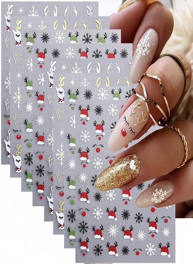 BYJKYEN 8 Sheets Christmas Nail Stickers for Nail Art 3D Self-Adhesive Reindeer Snowflake Nail Decals Winter Xmas Cute Nail Art Design Sticker for Women Holiday Party Nail DIY Decoration Accessories - Image 1