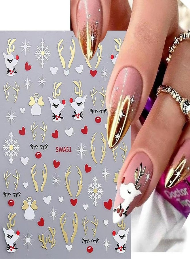 BYJKYEN 8 Sheets Christmas Nail Stickers for Nail Art 3D Self-Adhesive Reindeer Snowflake Nail Decals Winter Xmas Cute Nail Art Design Sticker for Women Holiday Party Nail DIY Decoration Accessories - Image 3