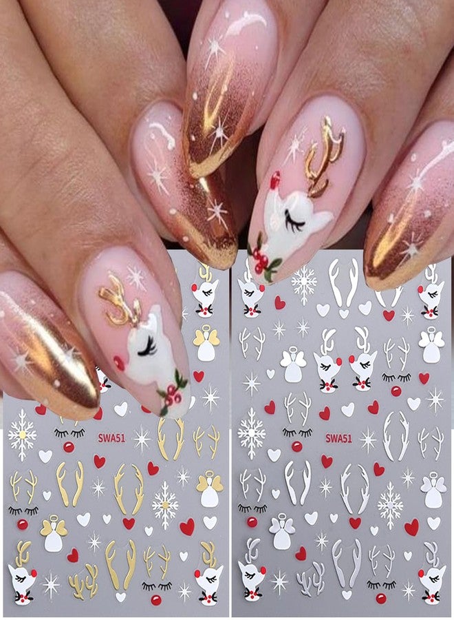 BYJKYEN 8 Sheets Christmas Nail Stickers for Nail Art 3D Self-Adhesive Reindeer Snowflake Nail Decals Winter Xmas Cute Nail Art Design Sticker for Women Holiday Party Nail DIY Decoration Accessories - Image 5