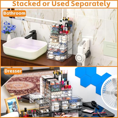 Cq acrylic Acrylic Clear Makeup Organizer CountertopStackable Skincare Organizer for Vanity With 11 DrawerLarge Plastic Desk Accessories OrganizationBathroom Cosmetic Organizer Countertop for BeautySkin Care - Image 3